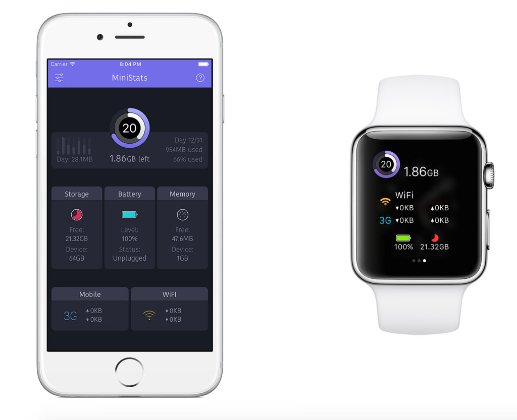 120円→0円、iPhoneのデータ通信量・電池残量などをApple Watchで確認できる「MiniStats」