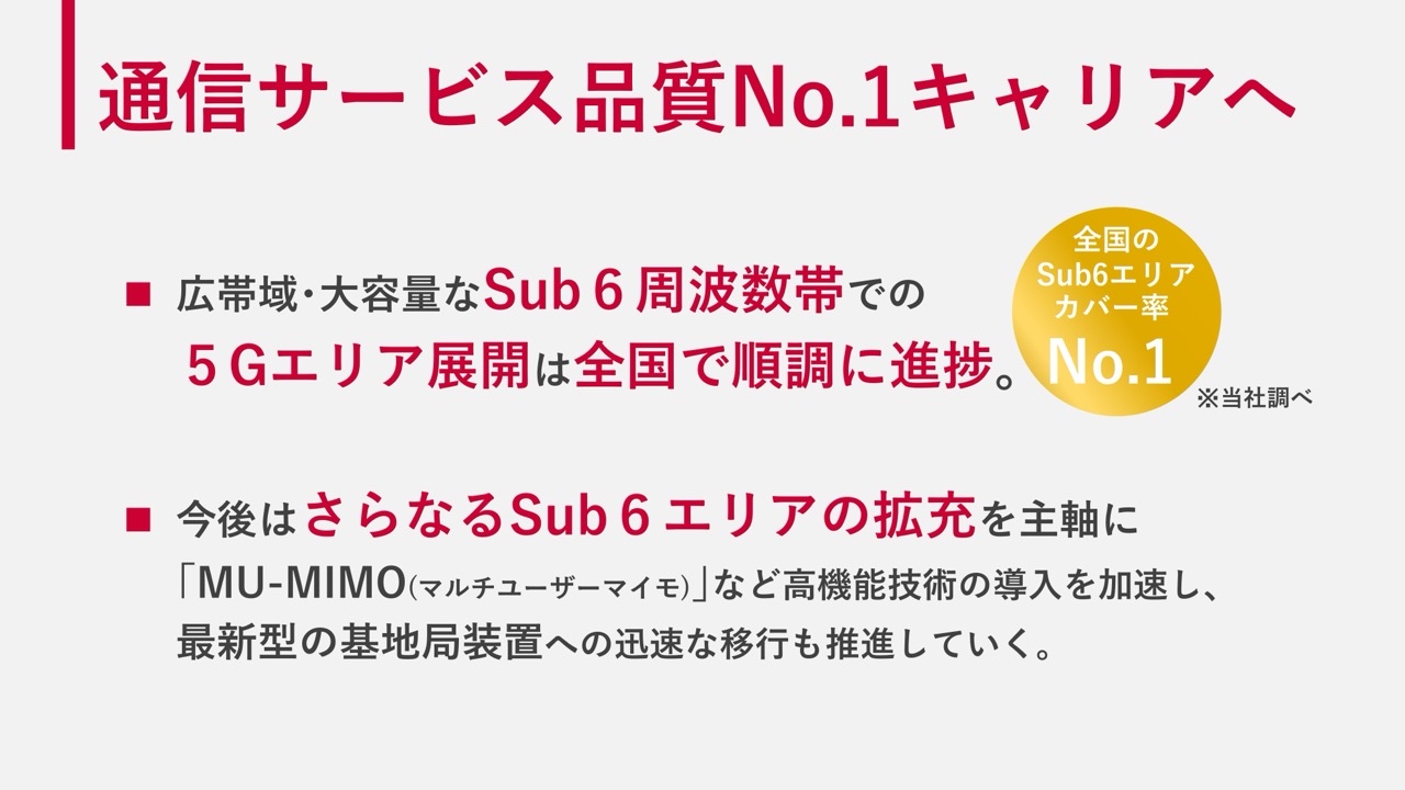 通信品質の向上に効果的な5G Sub6のエリア拡充は順調に進んでいる