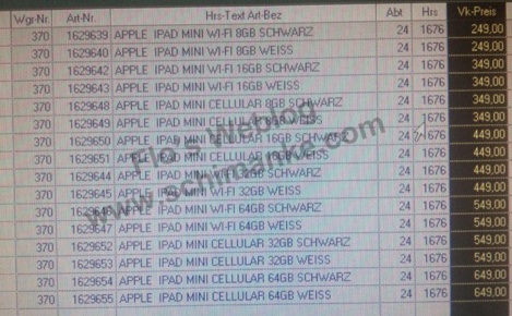 iPad miniの価格一覧がリーク。約2万5000円から販売。