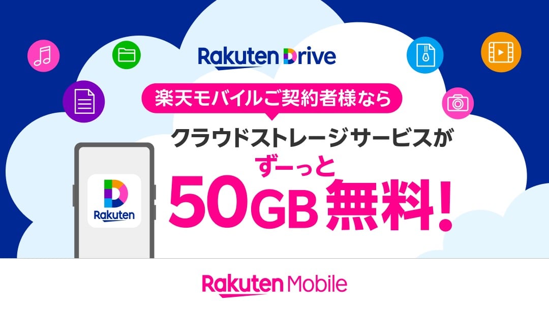 楽天モバイル、50GBのクラウドストレージを無料提供