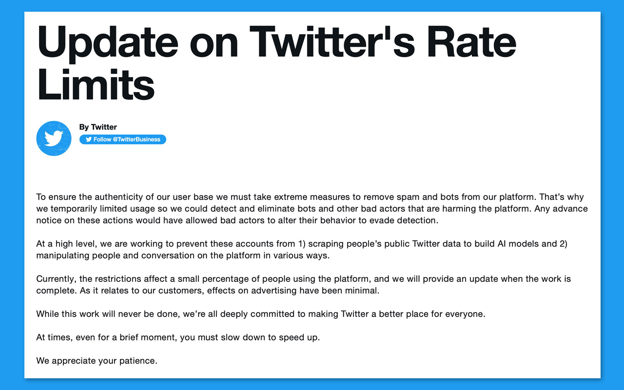 Twitter、ツイートの表示回数制限を告知しなかった理由を対策回避と説明→今さら遅いと批判も